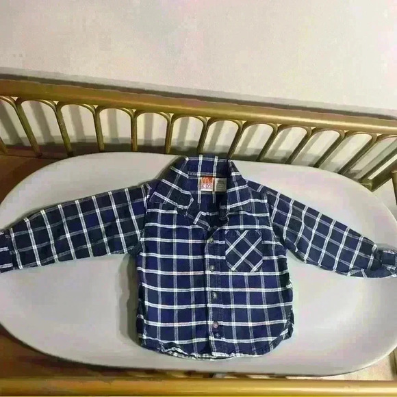 100% vintage cotton toddler boy button down holiday plaid flannel no flaws 3T - Picture 1 of 4